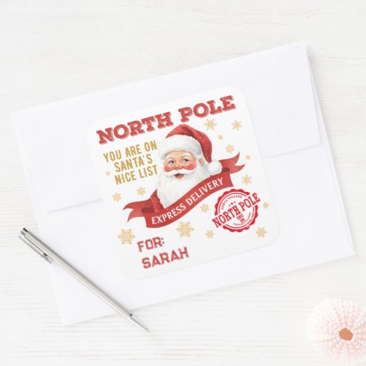North Pole Express Delivery Santa Christmas スクエアシール (封筒)