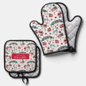 North Pole Magic – Festive Santa Holiday 鍋つかみ&鍋敷きセット (正面/裏面)