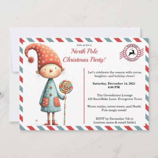 North Pole party Magic | Enchanted Elf 招待状 (正面)