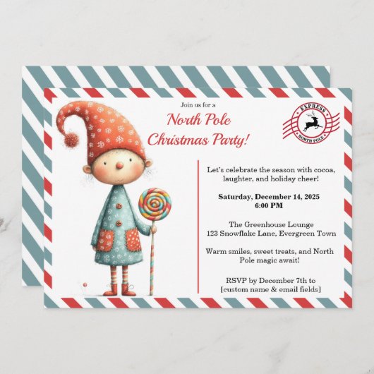 North Pole party Magic | Enchanted Elf 招待状 (正面/裏面)