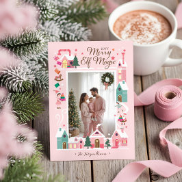 North Pole Pink Elf Workshop Santa Photo シーズンカード