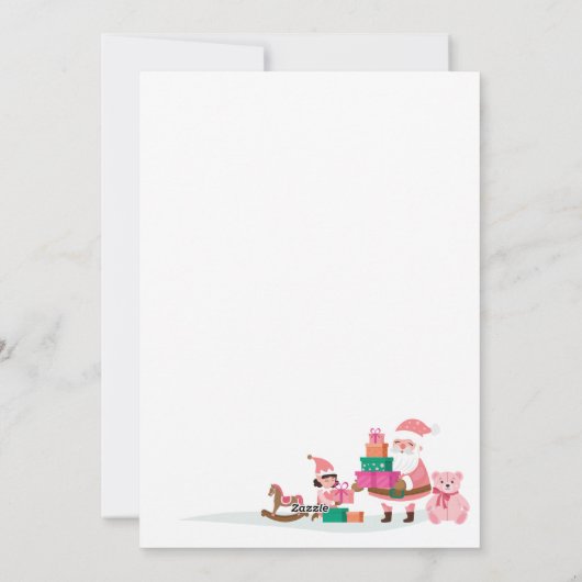 North Pole Pink Elf Workshop Santa Photo シーズンカード (裏面)