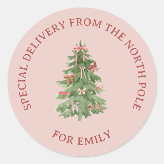 North Pole Pink Girly Christmas Tree Gift Stickers ラウンドシール (正面)