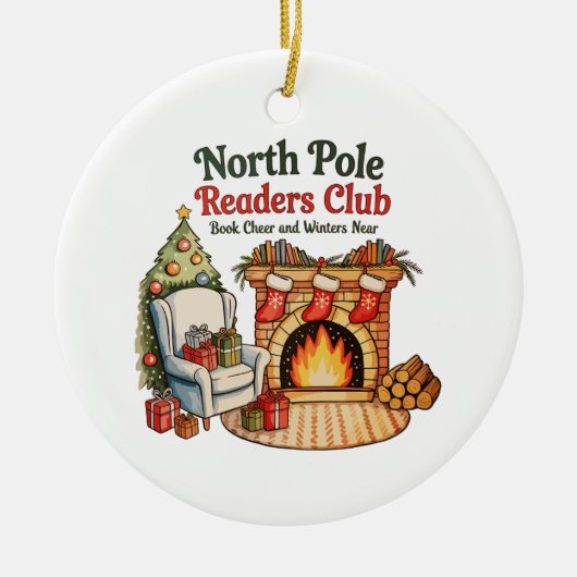 North Pole Readers Club Christmas Books Xmas Lover セラミックオーナメント (正面)