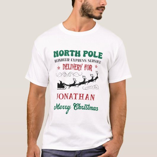 North Pole Reindeer Express Service Personalized Tシャツ (正面)