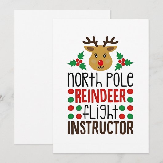 North Pole Reindeer Flight Instructor Christmas  シーズンカード (正面/裏面)