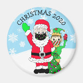 North Pole Santaと小妖精や小人in Facemask 2020 Keepsake マグネット (正面)