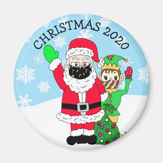 North Pole Santaと小妖精や小人in Facemask 2020 Keepsake マグネット (正面)