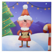 North Pole Wishes Elf Decorative Ceramic Tile タイル (正面)