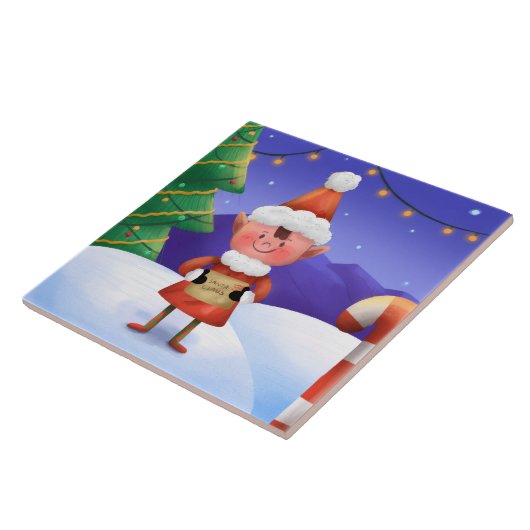 North Pole Wishes Elf Decorative Ceramic Tile タイル (側面)