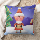 North Pole Wishes Elf Throw Pillow クッション (ブランケット)