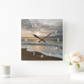 North Sea, Denmark picturesque sunset, スクエア壁時計 (ホーム)