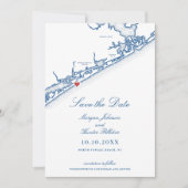 North Topsail Beach Map Elegant Navy Blue Wedding セーブザデート (正面)