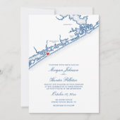 North Topsail Beach Map Elegant Navy Blue Wedding 招待状 (正面)