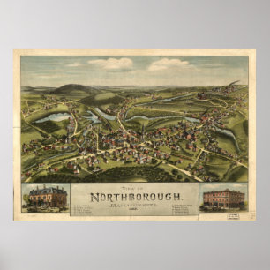 Northboroughの固まり。 1887旧式なパノラマ式の地図 ポスター