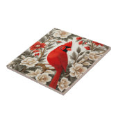 Northern Cardinal Bird Beautiful Floral タイル (側面)