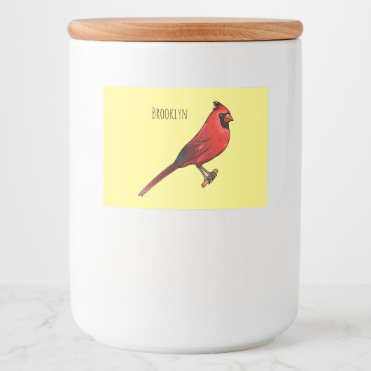 Northern cardinal bird cartoon illustration フードラベル (正面)