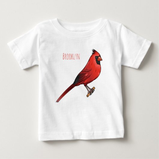 Northern cardinal bird cartoon illustration ベビーTシャツ (正面)