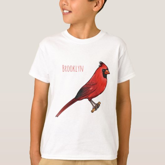 Northern cardinal bird cartoon illustration tシャツ (正面)
