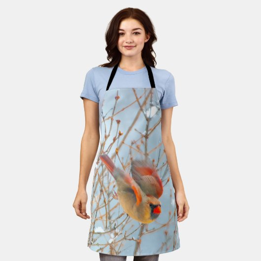 Northern Cardinal Flying - オリジナル写真 エプロン (着用した状態)