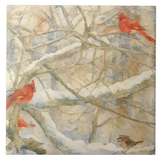 Northern Cardinals on a Snowy Branch タイル (正面)