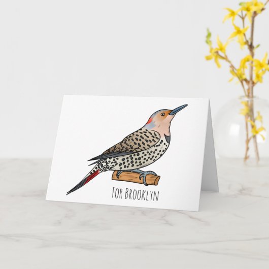 Northern flicker bird cartoon illustration カード (黄色い花)