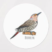 Northern flicker bird cartoon illustration  ラベル (デザイン2)