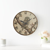 Northern Hawk Owl Wood Clock ラージ壁時計 (ホーム)