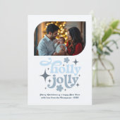 Northern Light Modern Blue Christmas Photo シーズンカード (スタンド正面)