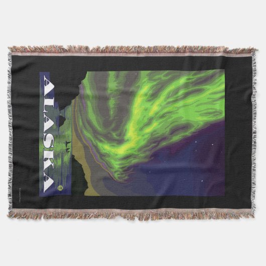 Northern Lightsおよびシャチのヴィンテージ旅行 スローブランケット (正面)