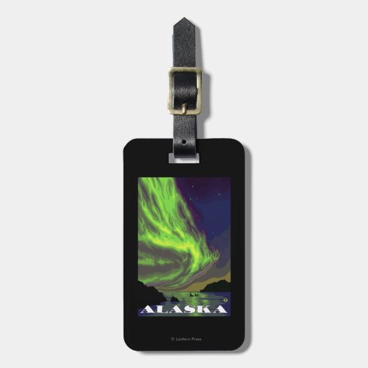 Northern Lightsおよびシャチのヴィンテージ旅行 ラゲッジタグ (正面縦)