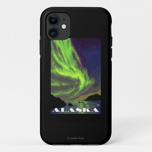 Northern Lightsおよびシャチのヴィンテージ旅行 Case-Mate iPhoneケース (裏面)