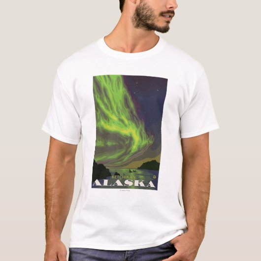 Northern Lightsおよびシャチ- Ketchikan、アラスカ Tシャツ (正面)