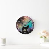 Northern Lightsが付いているオオカミの遠ぼえのシルエット ラウンド壁時計 (ホーム)