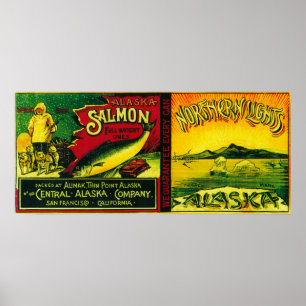 Northern Lightsのサーモンピンクの缶LabelAlimak、AK ポスター