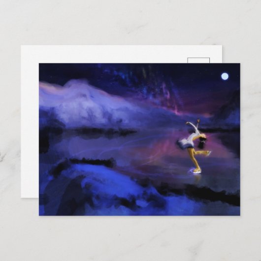 Northern Lightsポストカードの下のスケートで滑る ポストカード (正面/裏面)