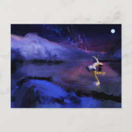 Northern Lightsポストカードの下のスケートで滑る ポストカード