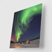 Northern Lights Alaskan Photo スクエア壁時計 (傾斜)
