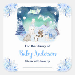 Northern Lights Animals Baby Shower Bookplate スクエアシール