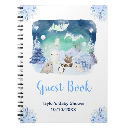 Northern Lights Animals Baby Shower Guest Book ノートブック (正面)