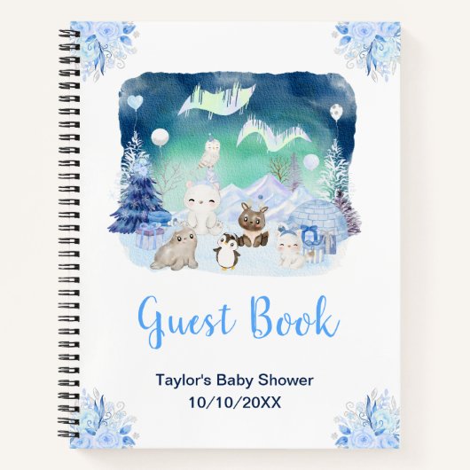 Northern Lights Animals Baby Shower Guest Book ノートブック (正面)