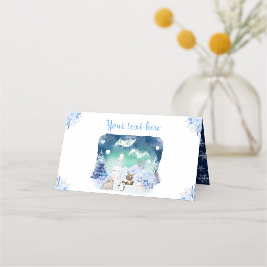 Northern Lights Arctic Animals Baby Shower プレイスカード (正面)