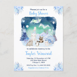 Northern Lights Arctic Animals Baby Shower ポストカード