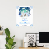 Northern Lights Arctic Animals Baby Shower Welcome ポスター (ホームオフィス)