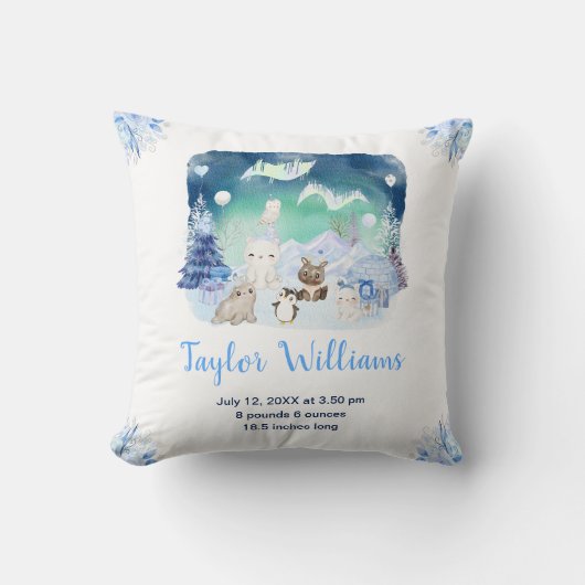 Northern Lights Arctic Animals Birth Statistics クッション (正面)