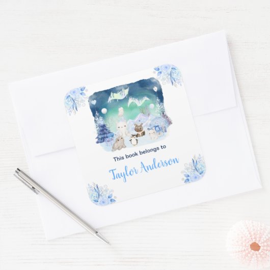 Northern Lights Arctic Animals Kids Bookplate スクエアシール (封筒)