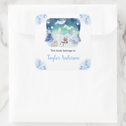 Northern Lights Arctic Animals Kids Bookplate スクエアシール (バッグ)