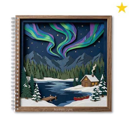 Northern Lights Canada Paper Collage Diorama ノートブック