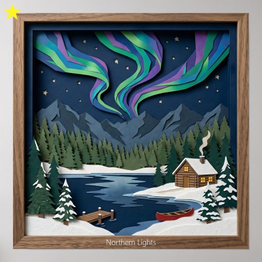 Northern Lights Canada Paper Collage Diorama ポスター