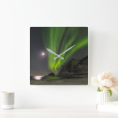 Northern LightS | Haukland Beach Island Norway スクエア壁時計 (ホーム)